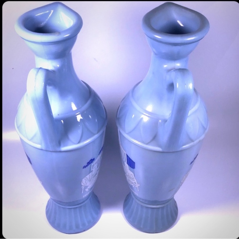 One Collectible Avon Socrates Pitcher Roman Scenes in White Navy Powder Blue EUC